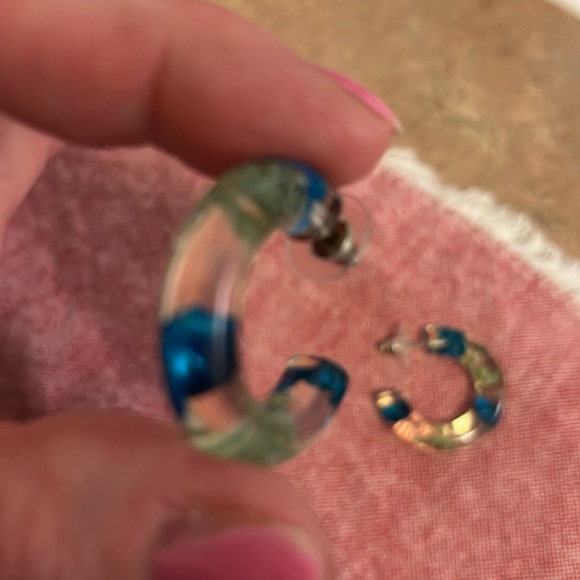 Resin earrings, vintage, from the 1980s, blue and green - Picture 4 of 4